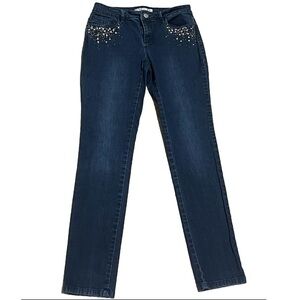 Boston Proper embellished dark wash low rise skinny jeans stretchy pockets 4